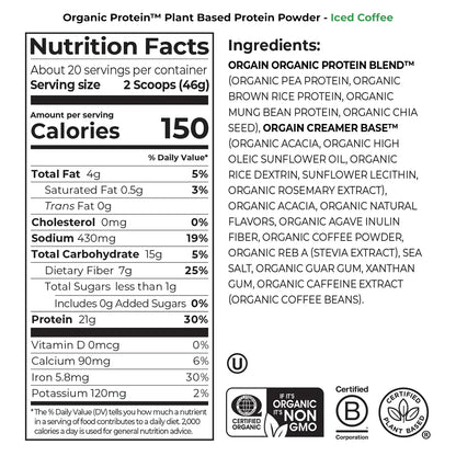 Organic Protein? Plant Based Protein Powder - Iced Coffee
